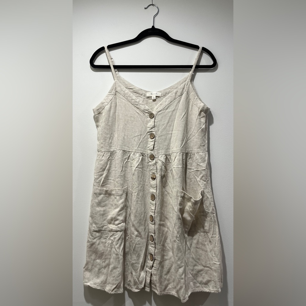 Beceel Elegant Cream Button-Down Spaghetti-Strap Dress Size M